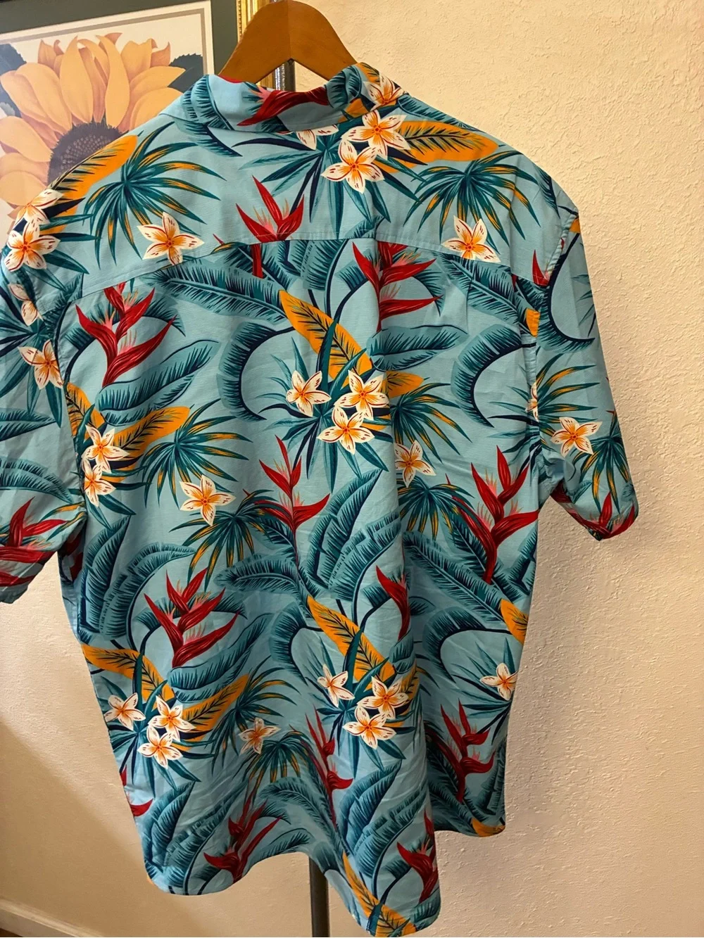 Hurley Men’s Tropical Floral Button-Down Shirt - Light Blue, Red, Yellow, Green